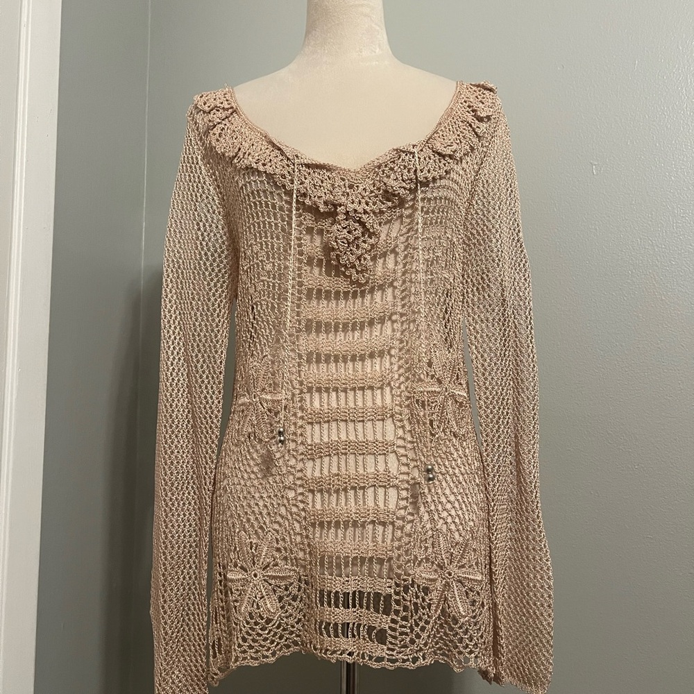 Boston Proper Gold Crochet Knit Top